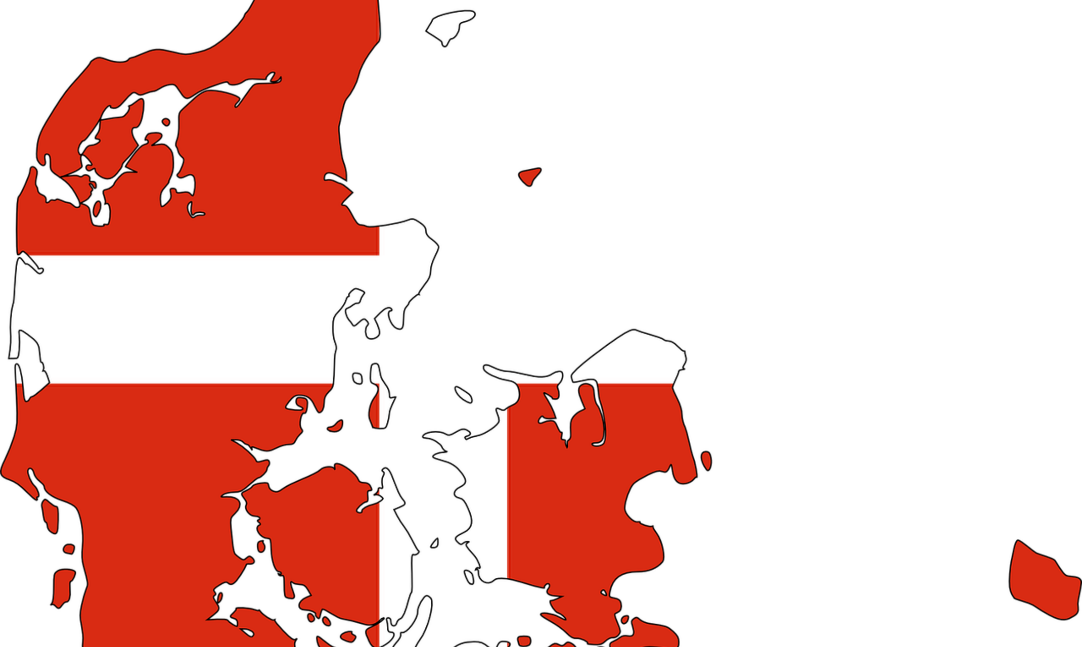 Zeichnung der Umrisse Dänemarks mit den Farben der dänischen Nationalflagge